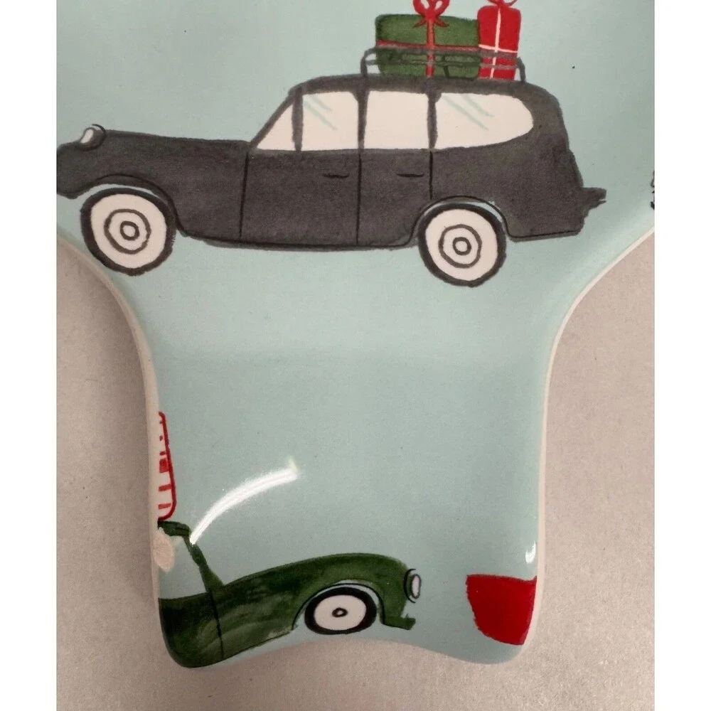 Crate and Barrel Christmas Kitchen Retro Cars Christmas Trees Trivet Spoon Rest